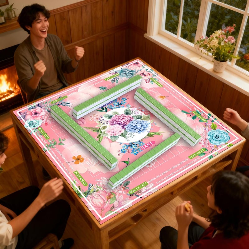 Pittera mahjong mat for table with Drawstring Bag/31.5Inch/american mahjong table cloth with rules mats， Noise Reduction Anti-Slip game mat for table，for Mahjong/Poker/Board Games/Card Games/Dominoes (pink) - Image 4